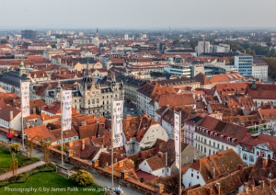 Cityscape from Schlossberg showing the Rathaus  Graz, Austria